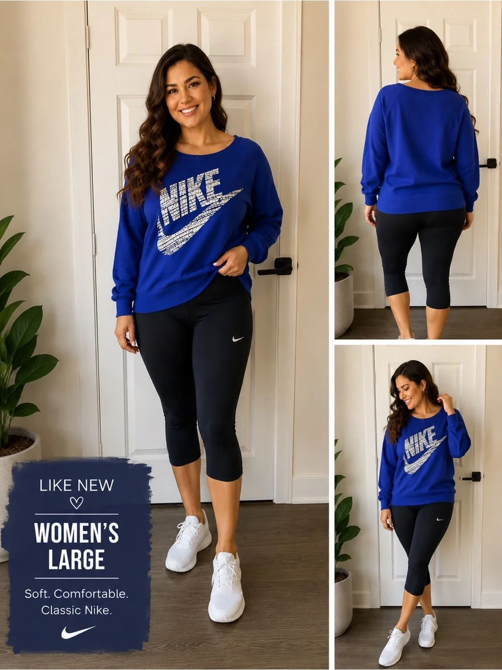 Nike Black Capri Leggings with Blue Sweatshirt Accent